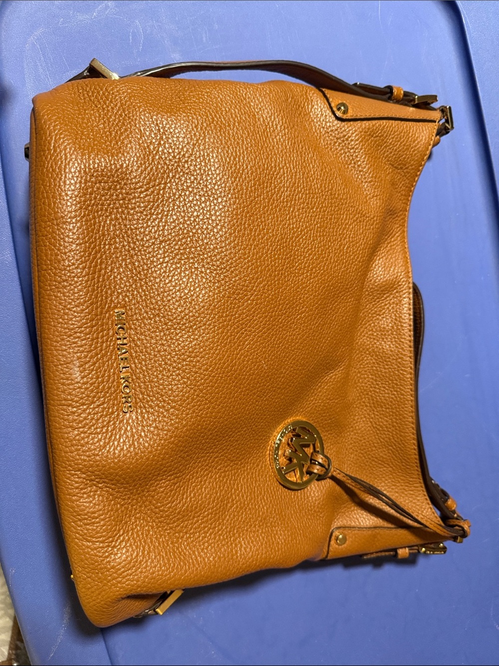 Michael Kors Tan Pebbled Leather Shoulder Bag with Gold Logo
